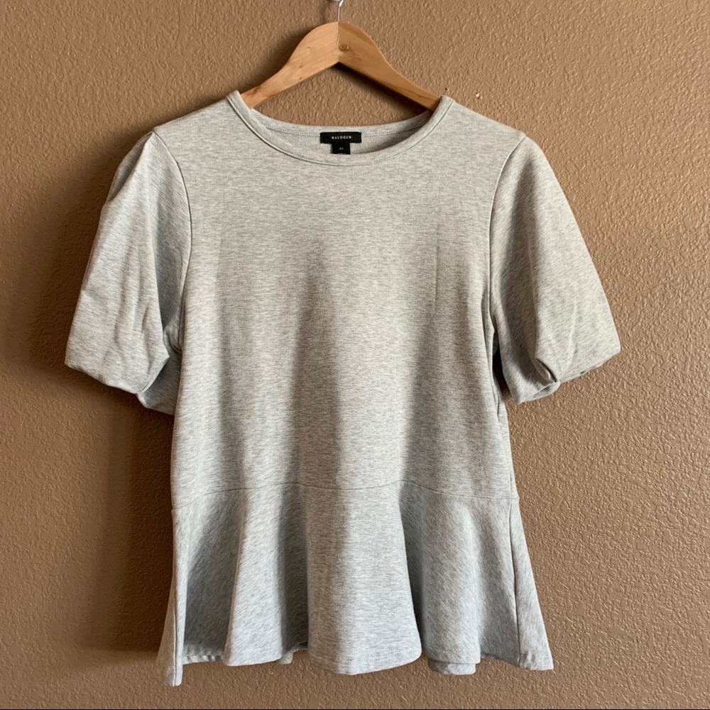 Halogen Peplum Grey Light Heather Top Size XS